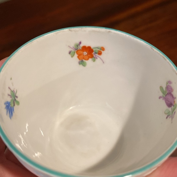 Schumann Bavaria Germany Us Zone Wild Flowers Green Rim Porcelain Teacup Saucer - Picture 7 of 14